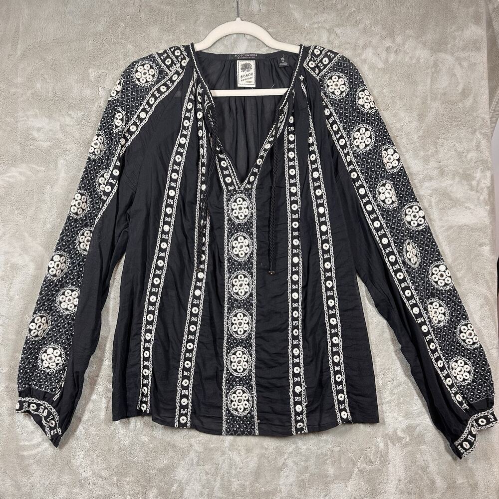 Scotch & Soda Maison Scotch Blouse Woman size 2 M Black Tunic Beach Boho Resort